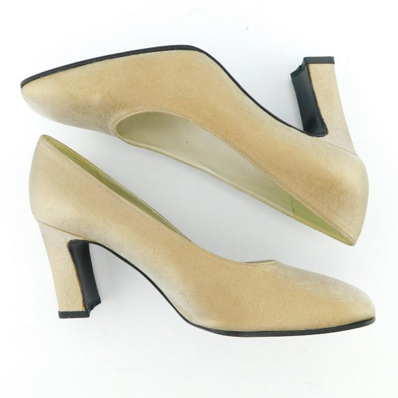 STUART WEITZMAN Shimmer Gold Lag Block Heel Evening Pumps 6.5 - Picture 4 of 7